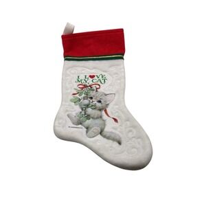 Vintage I Love My Cat Christmas Stocking Ruth Morehead 16"Length Gray Kitten